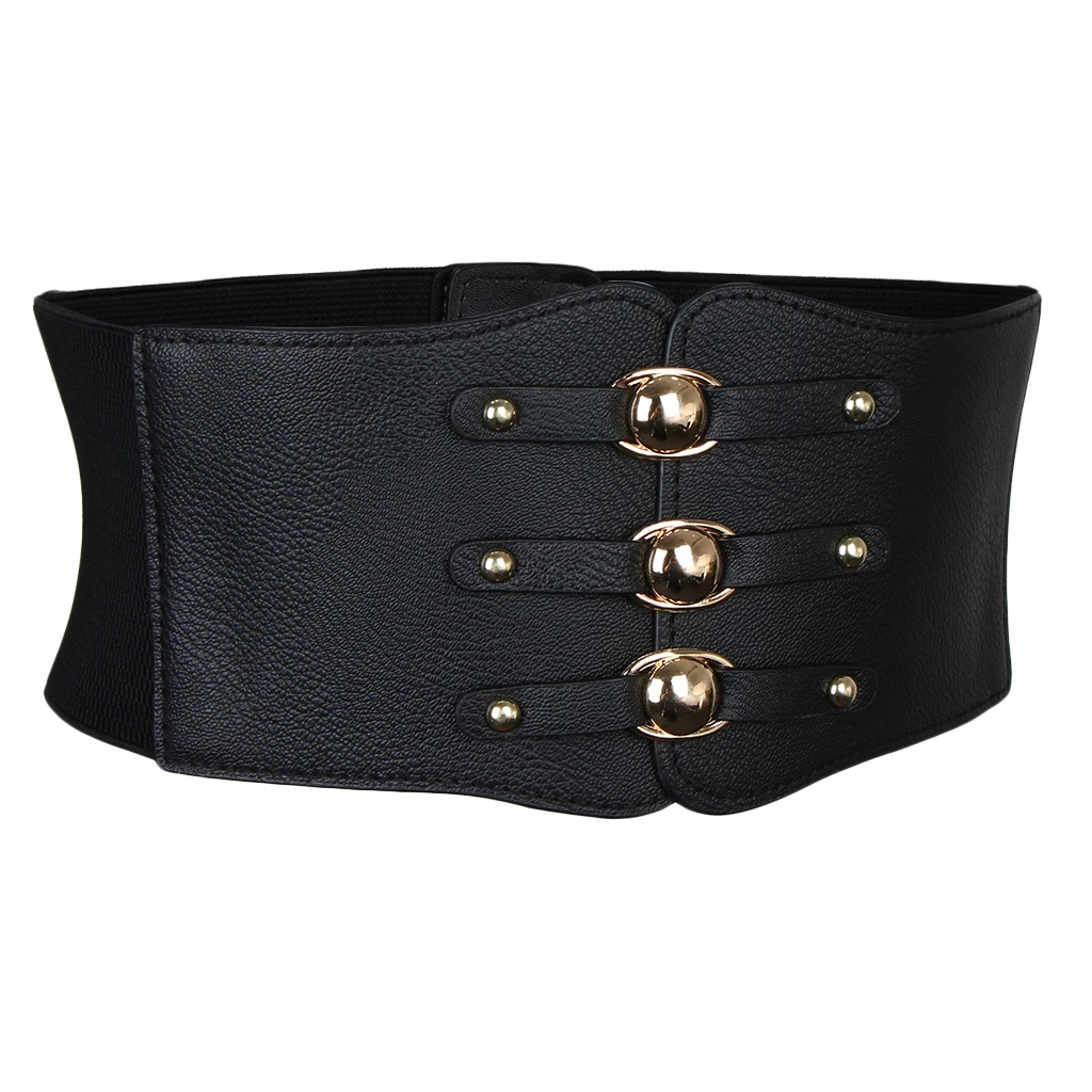 

Retro Punk Imitation Leather Wide Waist Belt for Women Pin Buckle Wide Belt Female Elastic Corset Waist Band for Dress Clothes