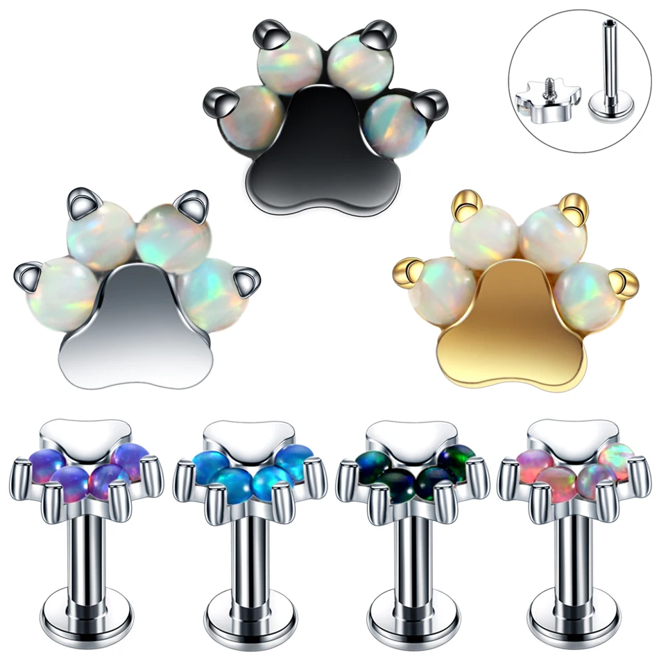 

1PC Steel Opal Flower Labret Stud Ring Piercing Screw Fit Top Conch Helix Tragus Orelha Cartilage Piercing Sexy Body Jewelry 16G