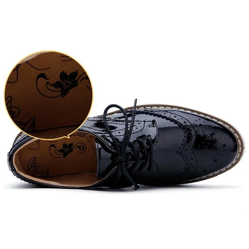 WDZKN Handmade Patent Leather Flat Shoes Women Flats Spring Autumn Carved Embossed Round Toe Platform Women Oxford Shoes H366 women oxford shoes leather mary jane shoes women slippers sandals