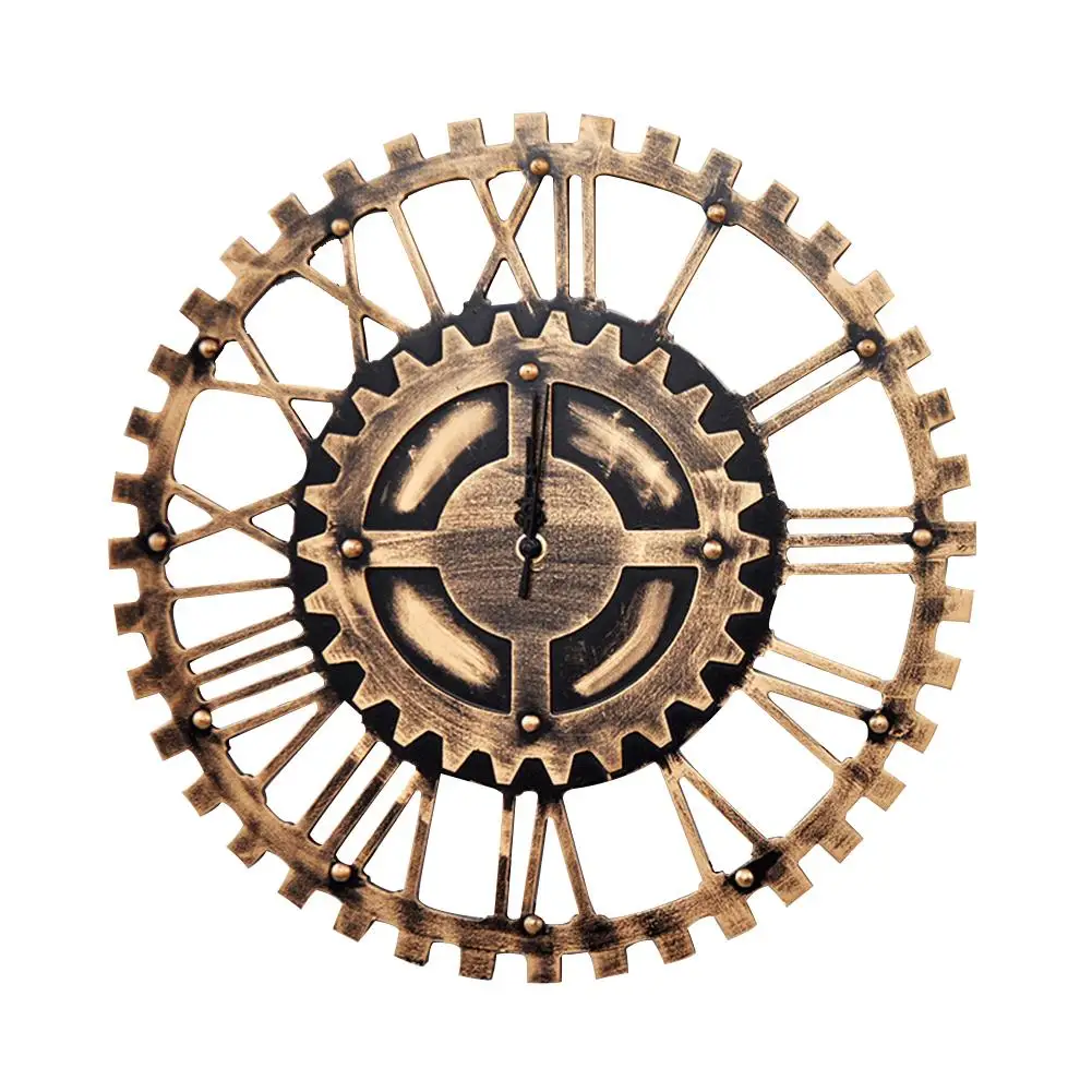 

Handmade 3D Large Gear Wall Clock Wooden Retro Rustic Decorative Wall Clock Big Art Roman Numerals Clock for Living Room