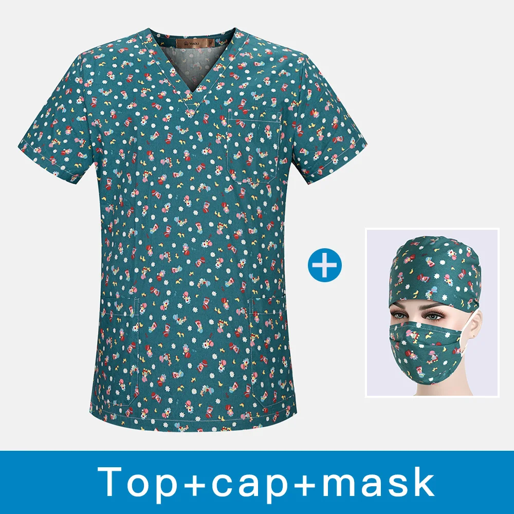 Dentistry pharmacy doctor clothes Breathable Medical Surgical Uniform Hospital Nurse Scrub Top Beauty salon workwear spa uniform - Цвет: top cap mask