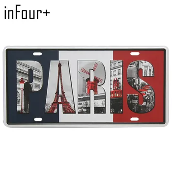 

[inFour+] France PARIS Plate Metal Plate Car Number Tin Sign Bar Pub Cafe Home Decor Metal Sign Garage Painting Plaques Signs