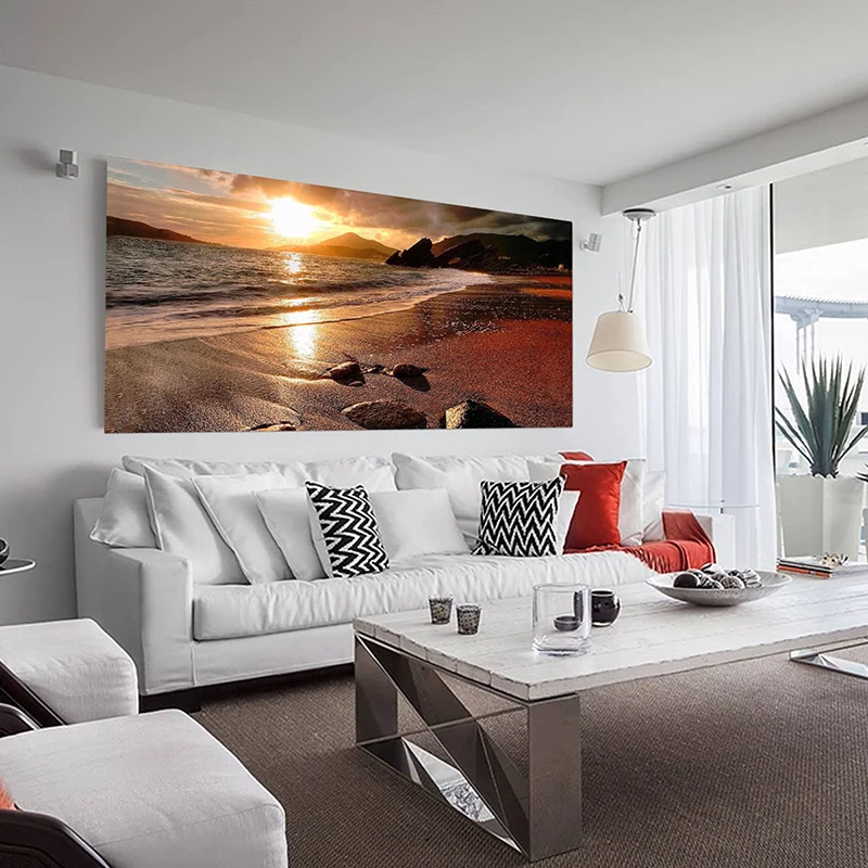 120x50cm No Frame Beach Sunset Glow Scenery Printed Wall Art Painting Decoration Wall Pictures