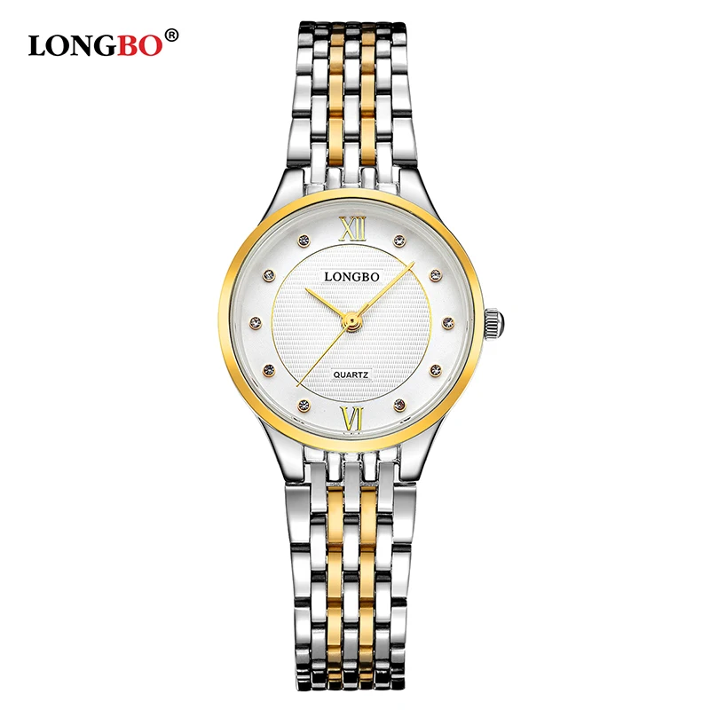 LONGBO брендовые модные роскошные женские часы для отдыха стильные женские водонепроницаемые кварцевые амулеты со стальным ремешком аналоговые наручные часы 80270 - Цвет: Gold White Silver