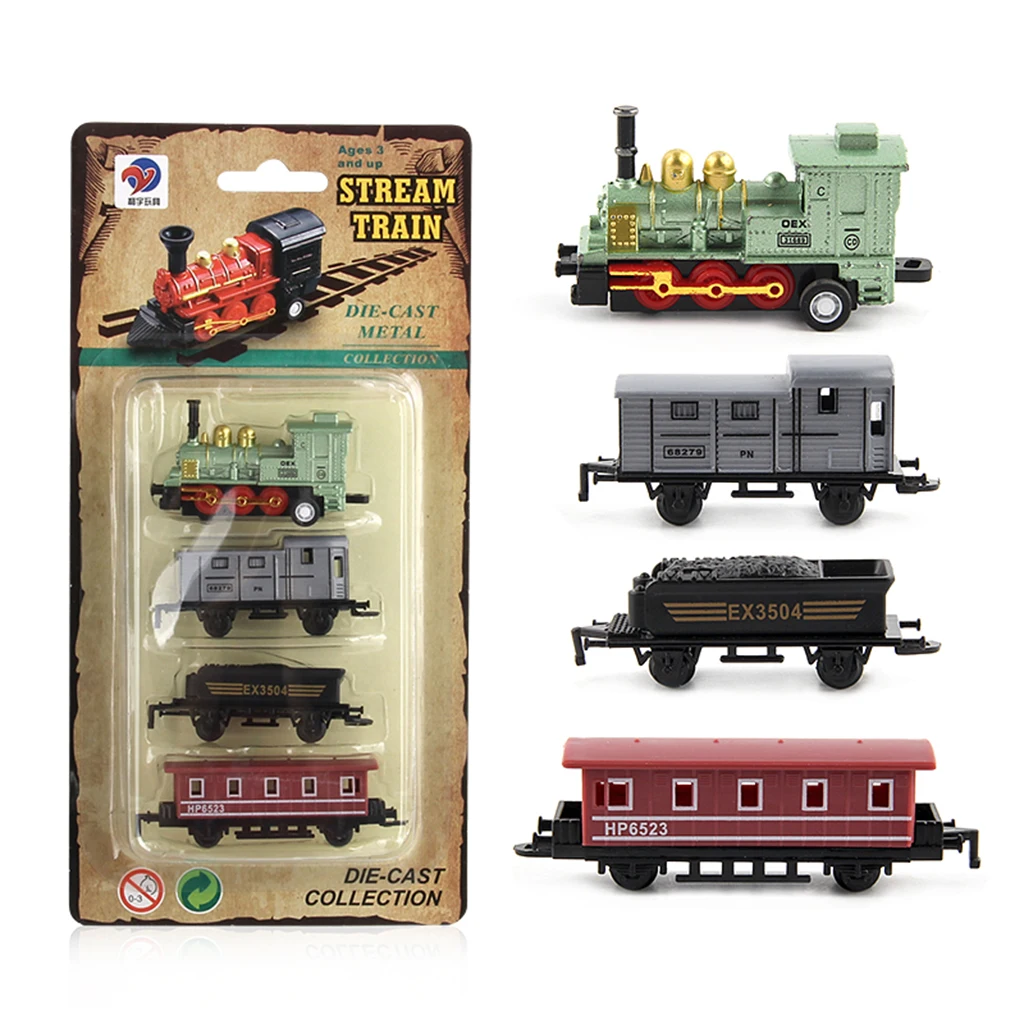 Green Mini Alloy Diecast Retro Steam Train Pull Back Car Toy Set for Kids Boys, Party Favors