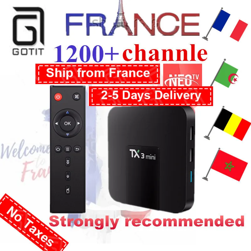 

France IPTV TX3Mini 2G 16G ROM Android 7.1 Smart 4 K UHD TV1200 +NEOTV Europa Arabic Beigium Marokko PayTV & VOD Set Box