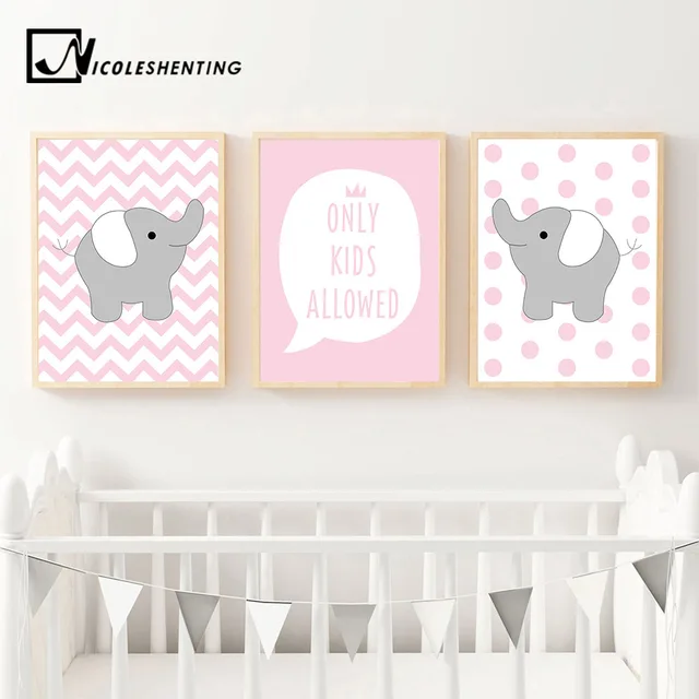 Pink Ripple Elephant Animal Wall Art Canvas Poster Cute Cartoon Pink Ripple Elephant Animal Wall Art Canvas Poster Cute Cartoon Nursery Quote Print Painting Picture Nordic