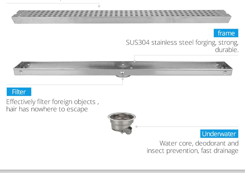 DCAN нержавеющая сталь Невидимый водосток пола 60 см решетки отходов линейная плитка вставка дезодорирующий Тип длинный слив трап