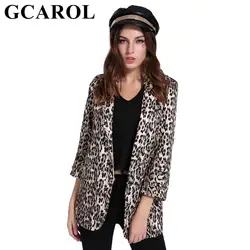 GCAROL 2018 Новая коллекция Для женщин Зубчатый воротник Leopard Blazer высокое качество Открыть стежка элегантные костюмы Верхняя одежда для 4 сезона