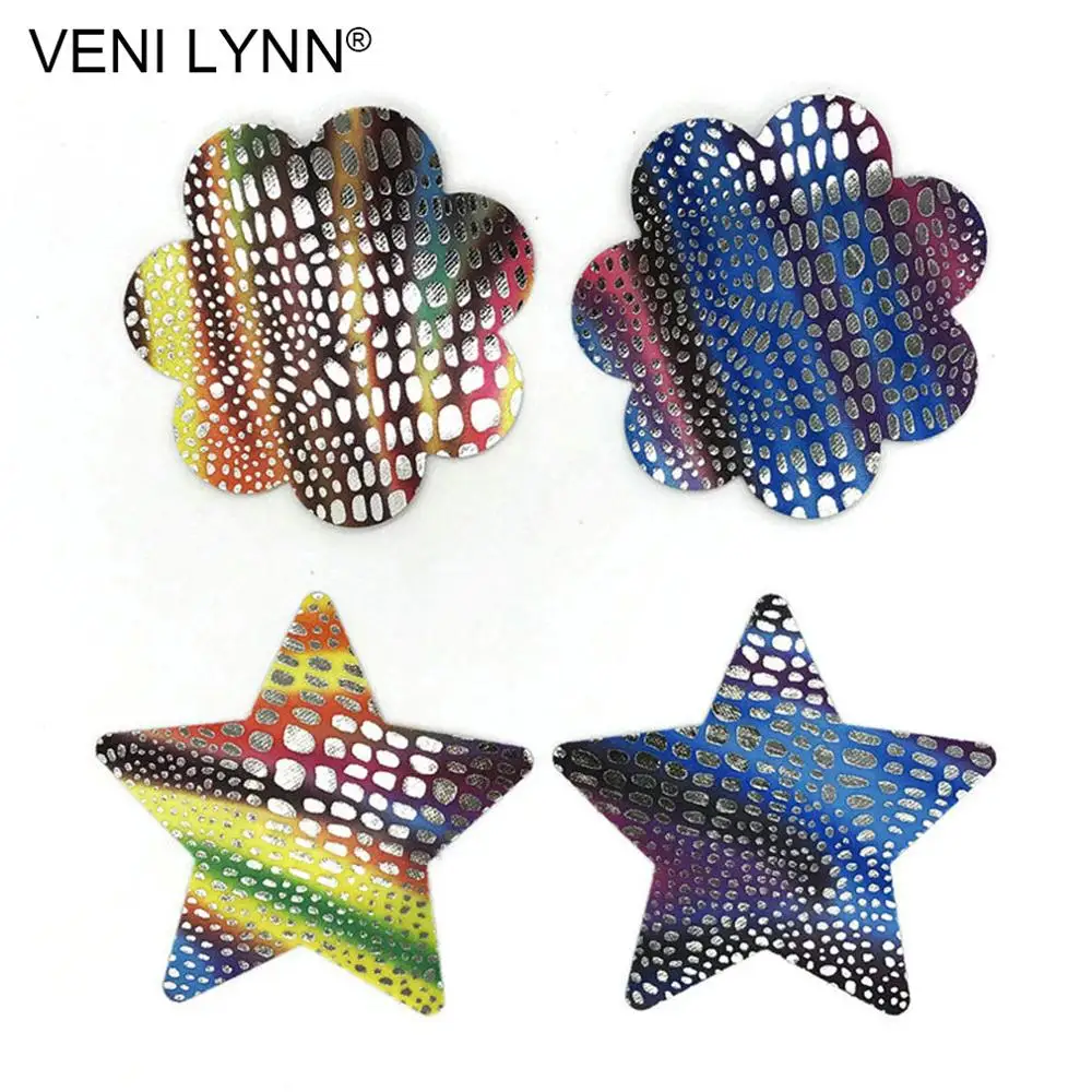 

VENI LYNN 5 Pairs Scale Print Floral Women's Disposable Self Adhesive Flower Pasties Breast Nipple Cover Petal Star Stickers