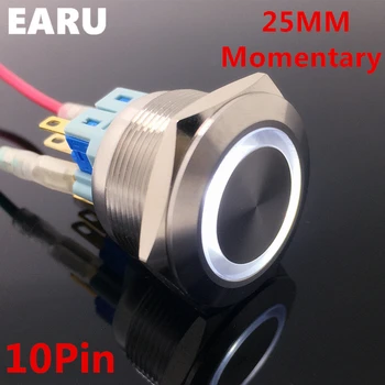 

1pc 10Pin 25mm Metal Stainless Steel Momentary Doorebll Bell Horn LED Push Button Switch Car Auto Engine Start PC Power Starter