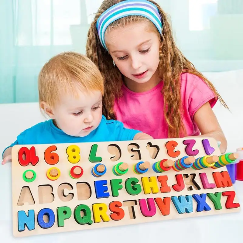 Алфавит, цифры, Обучающие Образовательные Детские деревянные игрушки Монтессори три в одном математическая доска с буквами, Обучающие Математические Игрушки