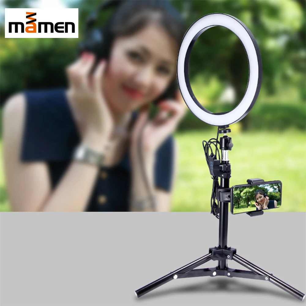 

MAMEN 6/10 Inch USB Ring Light Dimmable Light with Tripod for Makeup Round Lamp for Photography YouTube Video Fill Lighting