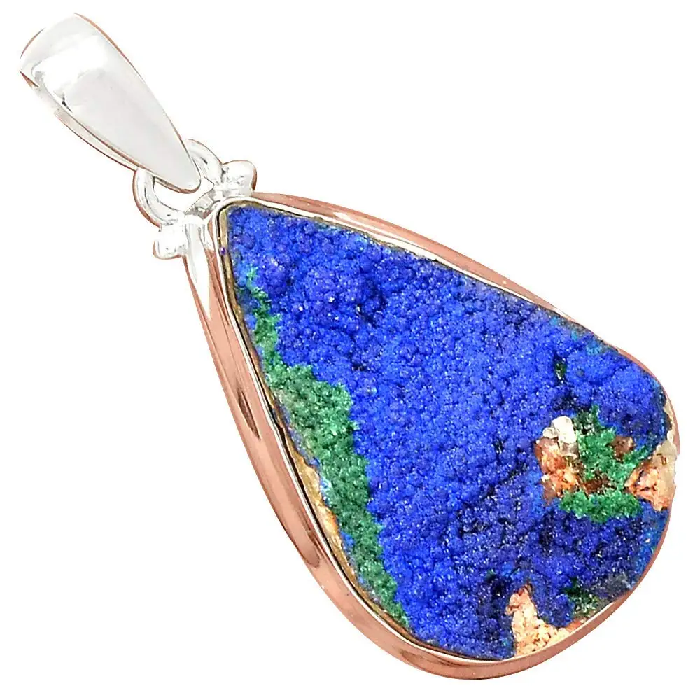 

Nature Azurite Druzy Pendant 925 Sterling Silver Jewelry, 51 mm, MHBAP5235