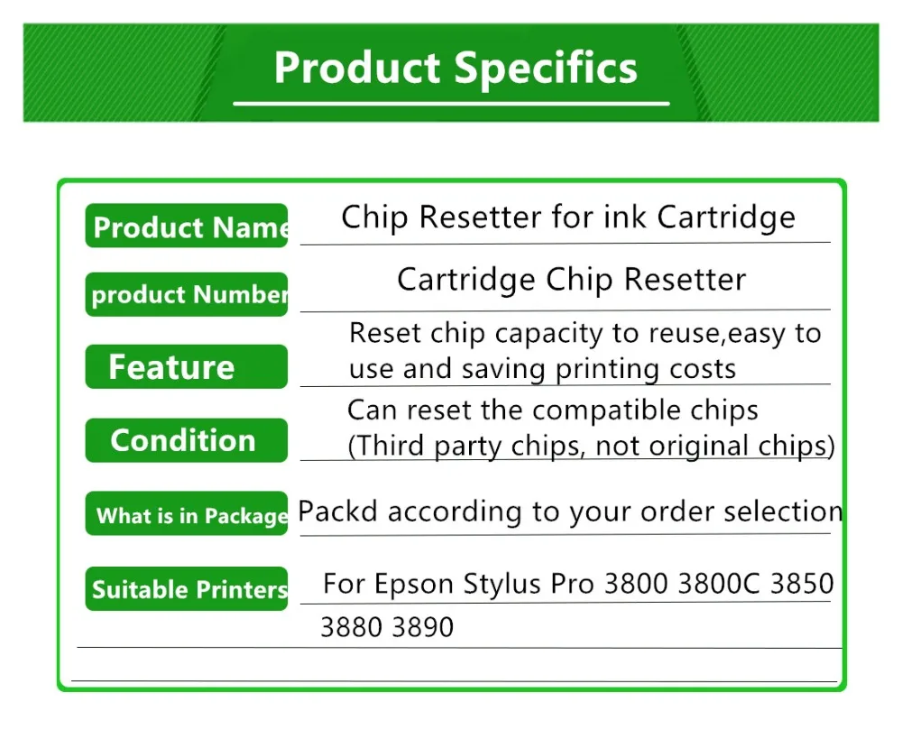 T5801-T5809 T5891-T5898 T5811-T5819 Ink Cartridge Chip Resetter For Epson Stylus Pro 3800 3800C 3850