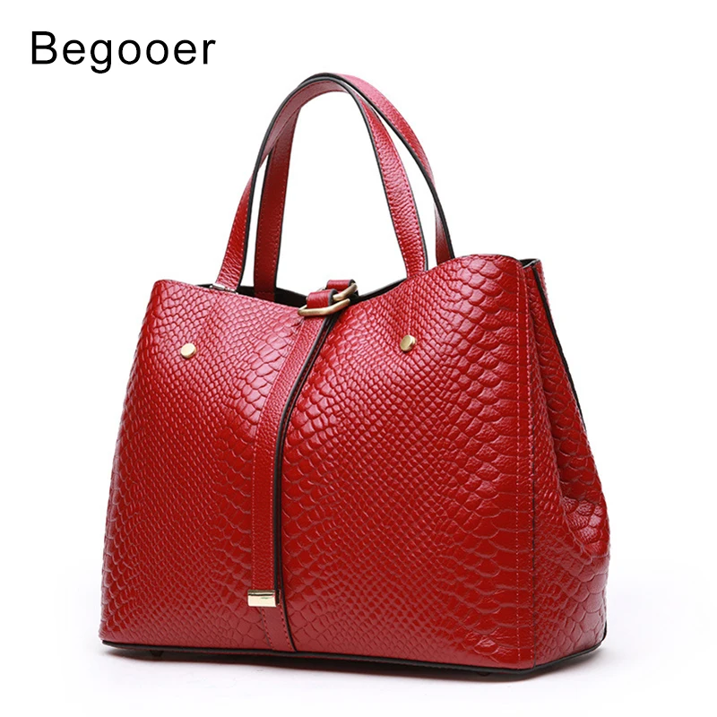 

BEGOOER Genuine Leather Handbag For women Cow Leather Serpentine Embossed Shoulder Bag Famous Brand Women Bag Casual Tote Bags