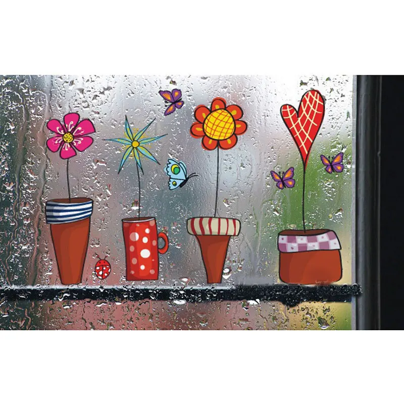 Cute Flower Wall Sticker Kitchen Window Sticker Butterfies Wall Stickers Home Decor Bathroom Vinyl Wall Decals Kids Rooms Decor