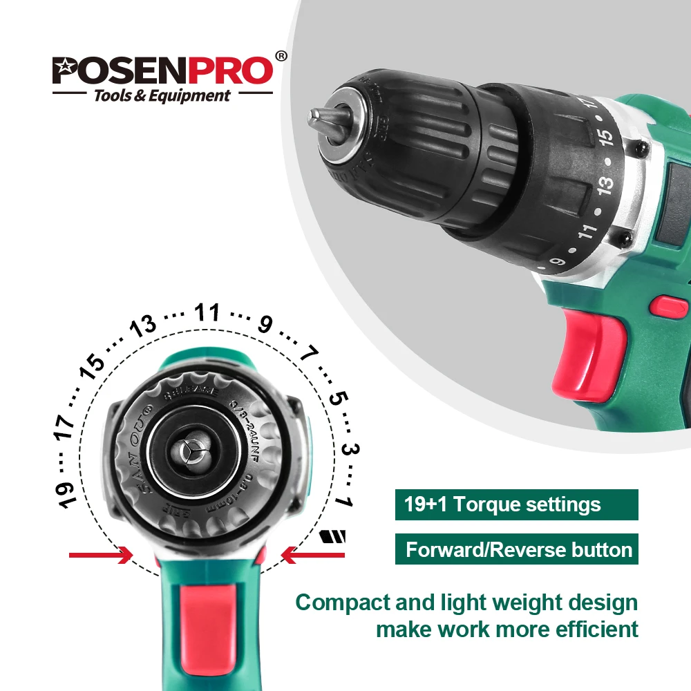 POSENPRO 18В 45нм DC литий ионный аккумулятор 3/8 дюйма 2 скоростная Электрическая