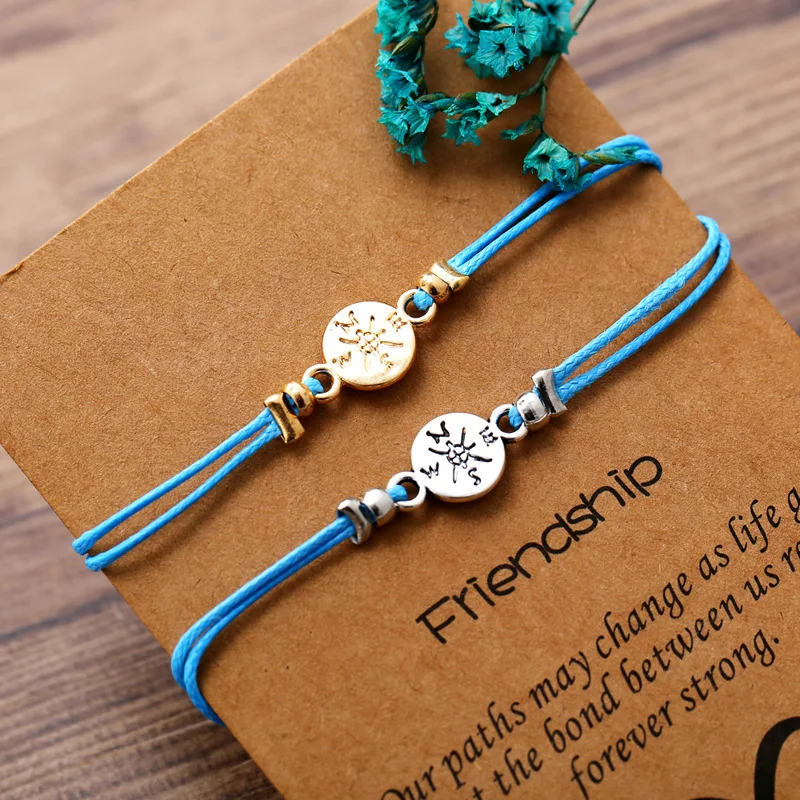 

2pcs/set Best Friends Compass Bracelet Anklet, Matching Charm Compass Bracelets with Card, Jewelry Gifts for Friends