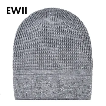 

New rhinestone beanie caps women winter cap skullies beanies for women crochet knit hats ladies thick warm hat chapeau femme