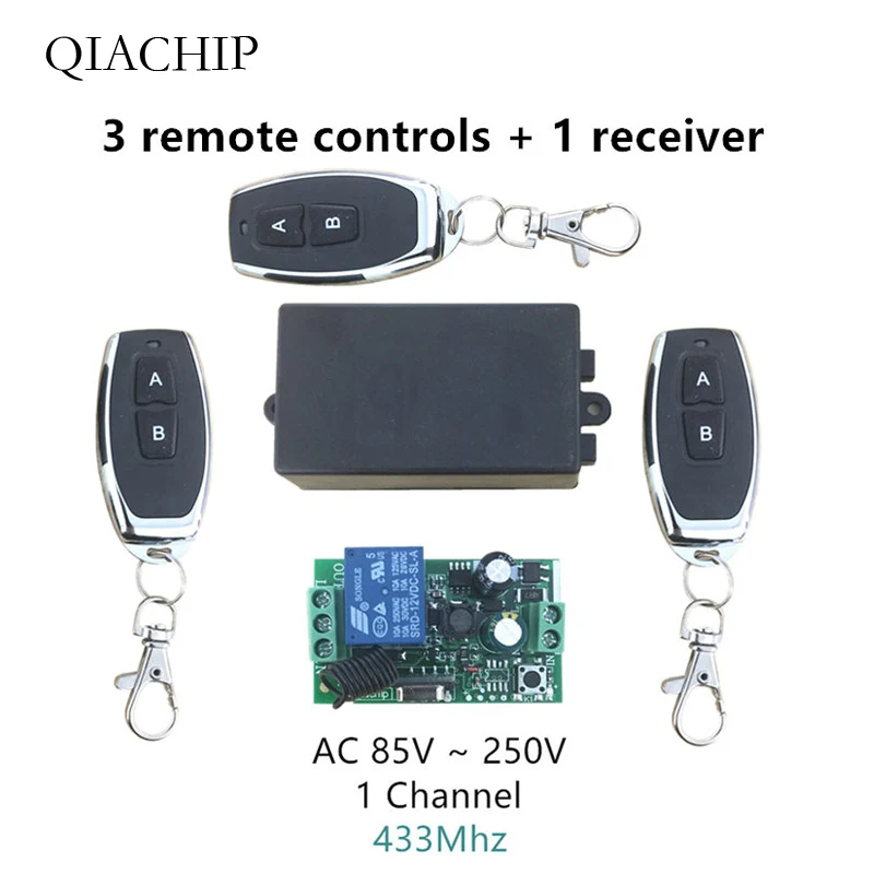 

433Mhz Universal Wireless Remote Control Switch AC 110V 220V 1 Channel Relay Receiver Module and 3pcs RF 433 Mhz Remote Controls