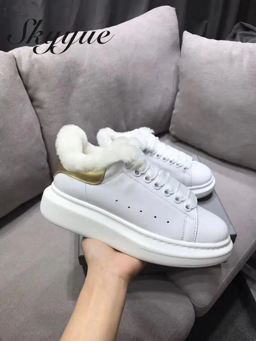 

SKYYUE Genuine Leather Gladiator Lace Up Women Winter Warm Boots Round Toe Breathable Casual Sheep Wood Flats Boots Shoes Women