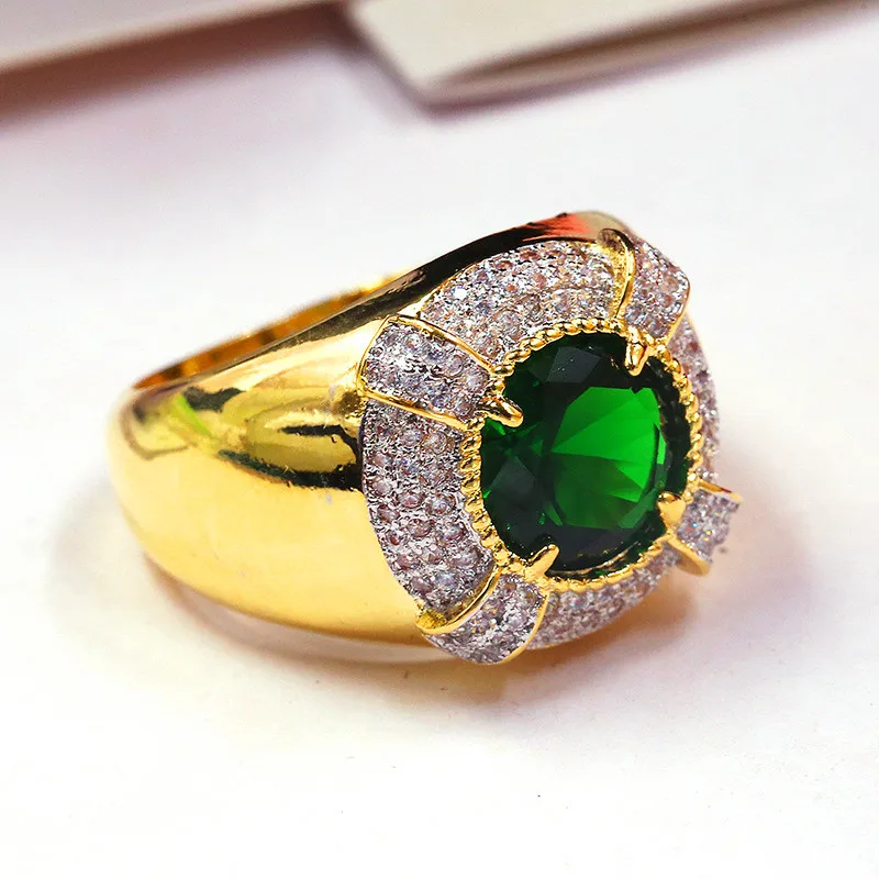 

Luxury Female Big Green Stone Ring Simple Brilliant Yellow Gold Color Engagement Ring Vintage Promise Wedding Rings For Women