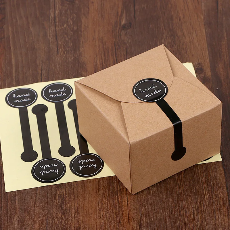 

100PCS Adhesive Long Style "HAND MADE" Black Handmade Cake Packaging Sealing Label Kraft Sticker Baking DIY Gift Stickers