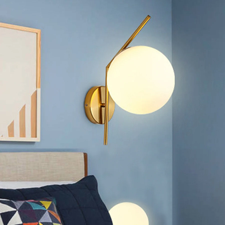 

BEIAIDI Nordic Minimalist Glass Ball Wall Lamp Bedroom Bedside Wall Light Sconce Hotel Villa Corridor Aisle Lighting Fixture