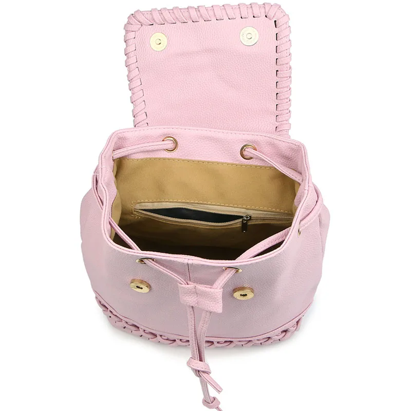 Las chicas lindas cordón Mochila Mini mujeres tejido de la bolsa de cuero de la PU de mochilas bolsas Mochila femenina XA559B