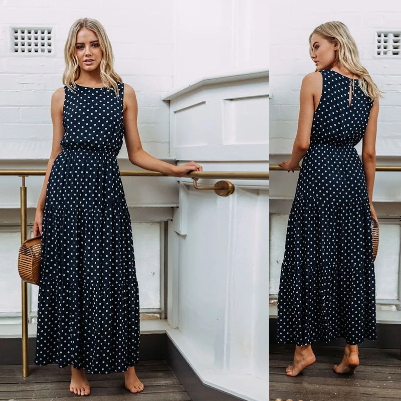 

2019 European and American Urban Casual Summer Explosions Dot Button Women's Dress