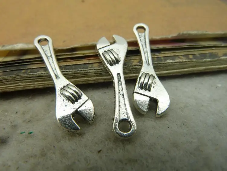 50pcs fashion accessories Vintage Antique Silver Tool Wrench Charm
