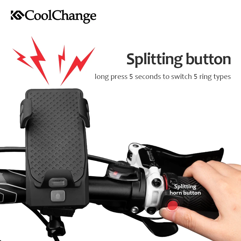 CoolChange Bike Light USB Rechargeable Flashlight Phone Holder Bicycle Highlight 2000/4000mAh Power Bank Cycling Horn Led Light