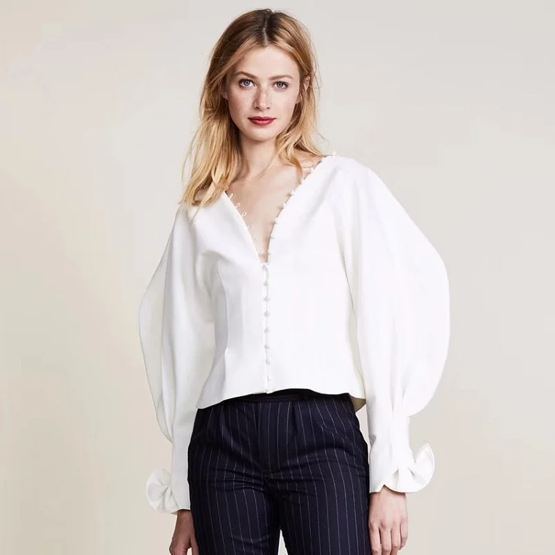 Women Shirt Blouse Vintage V Neck Women Blouses White Ruffle Blouses Batting Women Shirts Korean Top Women 2019 Summer Clothes Women Shirt Blouse Vintage V Neck Women Blouses White Ruffle Blouses Batting Women Shirts Korean Top Women 2019 Summer Clothes