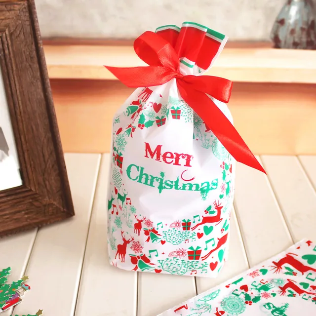 100pcs "MERRY CHRISTMAS"Green Christmas Gift OPP Bags With