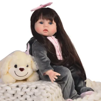 

Bebes Reborn dolls toys 55cm silicone reborn baby girl toddler real doll black long hair wig child bebe gift reborn boneca