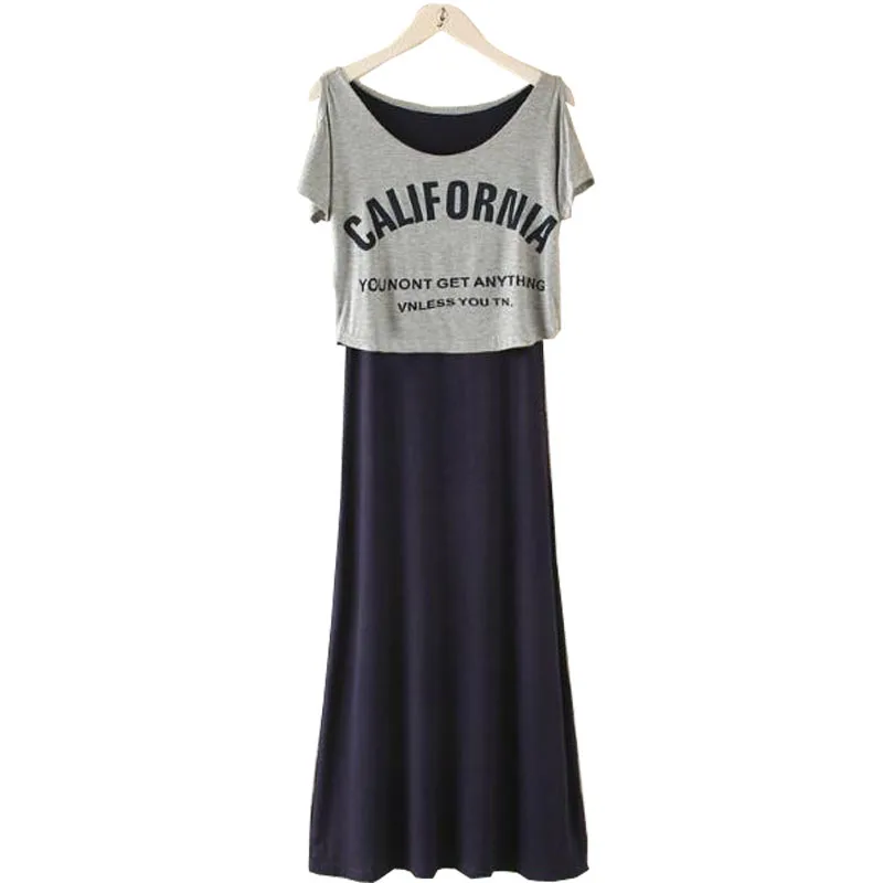 

Contrast Color Modal Fabric Soft and Comfortable Mid-Calf Dress Fake Two Pieces Nursing Dress Pregnancy Clothes Maternity Clothe