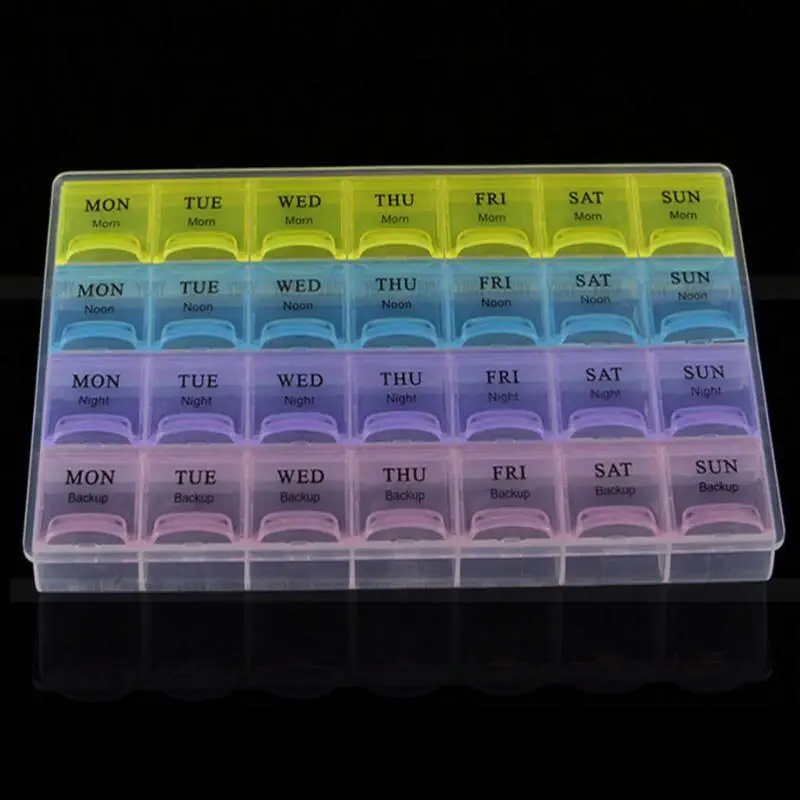 4 Row Pill Box 28 Squares Weekly 7 Days Tablet Boxes Holder Medicine Storage Organizer Container Case