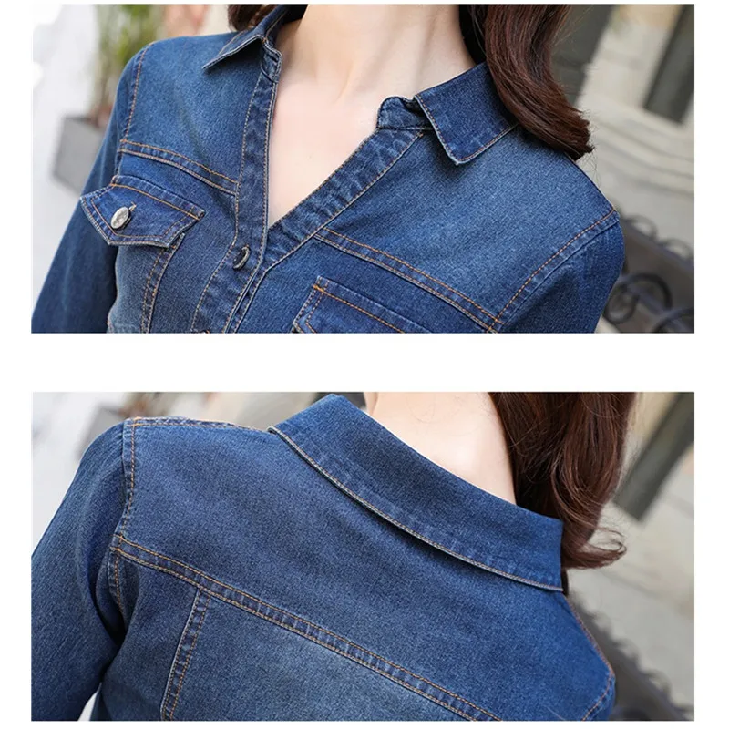 Casual Female Denim Dresses Autumn Office Slim Sexy Jeans Dress With Belt for Women V-neck Embroidered Denim Dress Plus size 3XL