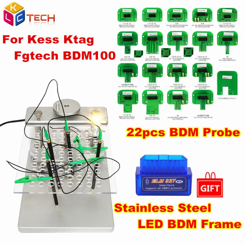 

Metal LED BDM Frame Stainless Steel 2IN1 22pcs BDM Probe Adapters ECU Programming Bracket For KESS V2 KTAG FGTECH Tuning Tool