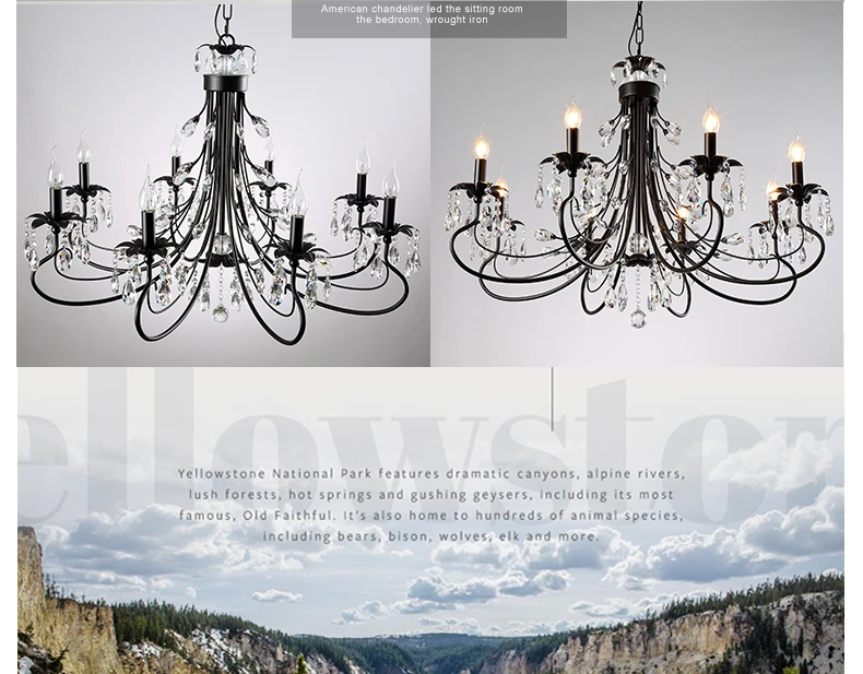 Antique Chandeliers Luminaires Home Black Iron Led Lighting Dining Room Luxury ceiling Bedroom Living Room Crystal Chandelier