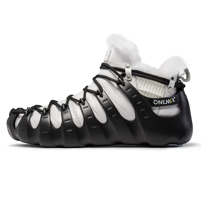 Onemix/мужские зимние ботинки, прогулочная обувь, женские уличные кроссовки в римском стиле, треккинг, без клея, сохраняющие тепло, размеры США 4-12 - Цвет: white black