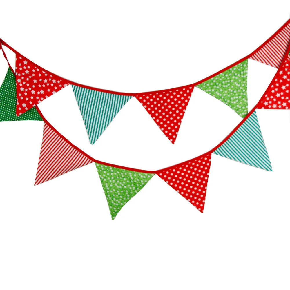 

1pcs 3.2M Red Green Merry Christmas Decoration Cotton Bunting Banners Outdoor Wedding Party Background Decor Pennant Home Flags