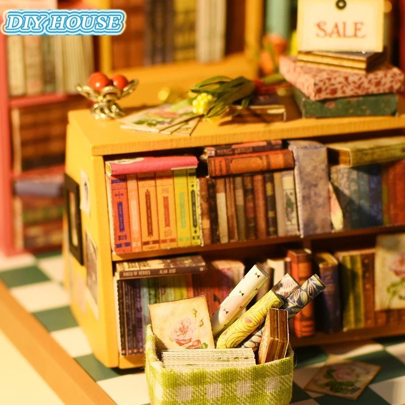 DIY Doll House Miniature With Furnitures Wooden Dollhouse Handmade Puzzle Toys Gift For Children Sam's Bookstore DG102 #E DIY Doll House Miniature With Furnitures Wooden Dollhouse Handmade Puzzle Toys Gift For Children Sam's Bookstore DG102 #E