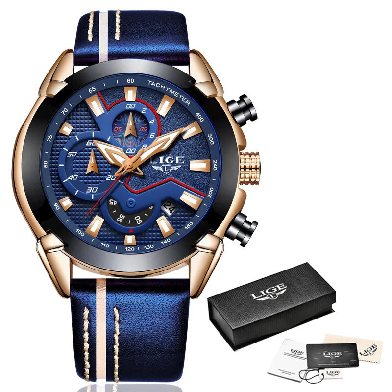 LIGE новые мужские часы Топ Роскошные Кварцевые часы синие повседневные кожаные военные часы мужские водонепроницаемые спортивные часы Relogio Masculino