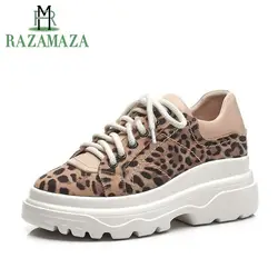 RAZAMAZA/Модная леопардовая женская обувь из натуральной кожи, Вулканизированная обувь, кроссовки на шнуровке, Повседневная Уличная женская