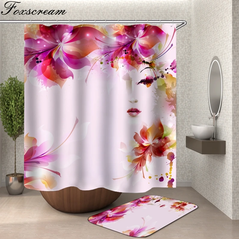 Цветочные занавески для душа ткань 3d ванная душевая занавеска s ванная занавеска крючки водостойкая водоотталкивающая ванная комната