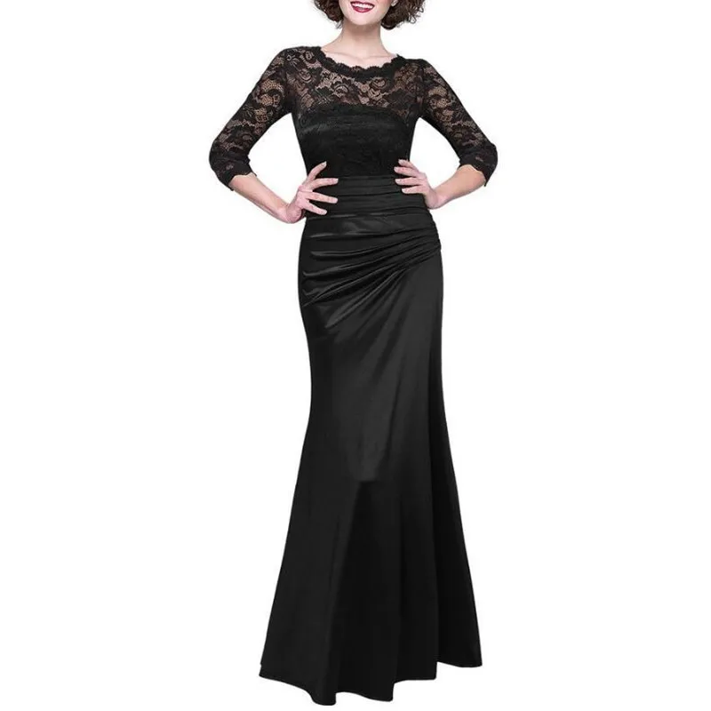 Новое Кружевное платье макси Для женщин Лето Тонкий Vestidos De Festa элегантный Винтаж Длинные Цветочные длиной до пола Длина Платья для вечеринок Harajuku Костюмы - Цвет: Черный