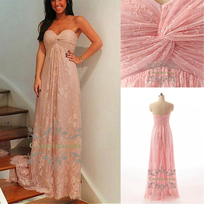 

A-Line Sweetheart Neckline Floor Length Lace Bridesmaid Dress with Criss Cross / Ruched