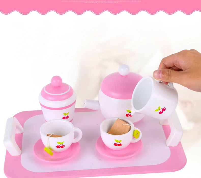 Детские деревянные кухонные игрушки для моделирования мини-чайный набор для кофе DIY деревянный послеобеденный чай детские игрушки подарки для мальчиков и девочек